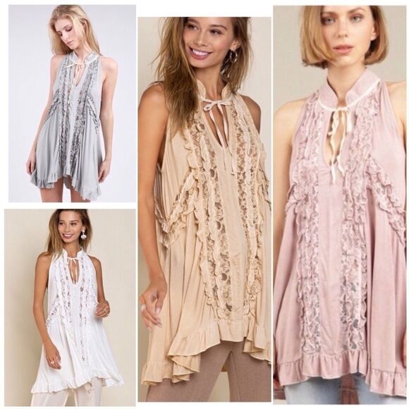 𝅺BOHO Sleeveless Swing Top with Lace - Picture 12 of 13